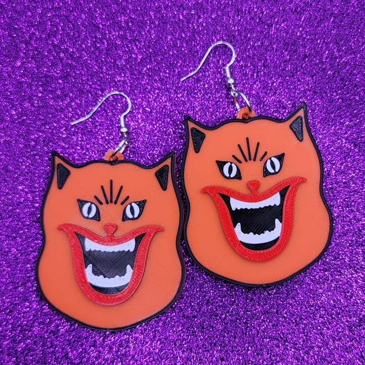 House Cat Horror Movie Earrings 3D Printed for wholesale by Printy Vibes