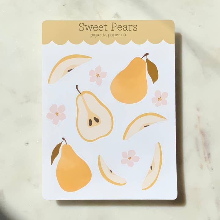 Sweet Pears Sticker Sheet for wholesale by Pajarita Paper Co