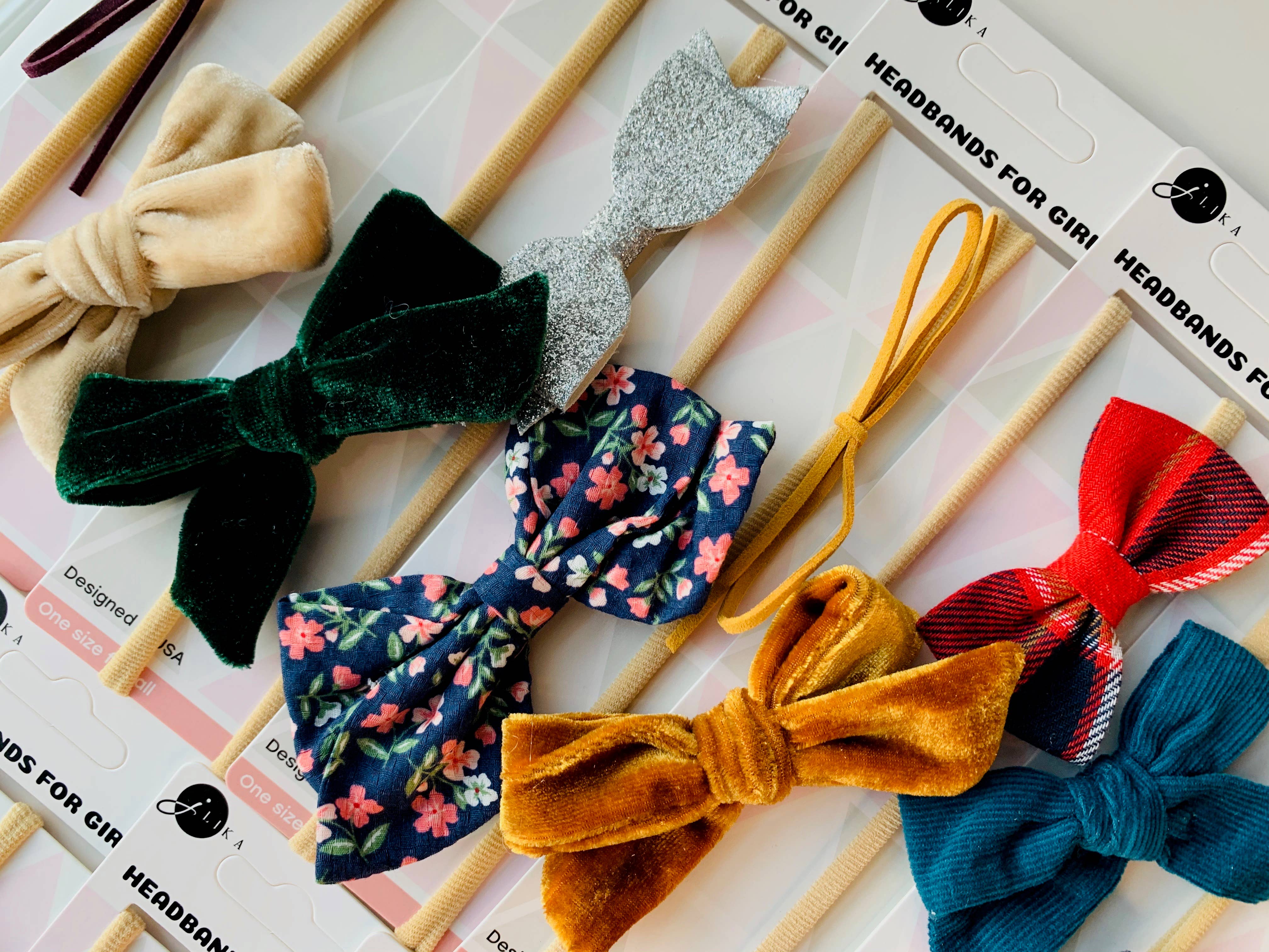 JLIKA - Wholesale Hair Bow - Baby - Baby Girl Headbands Nylon Bows Pack of 2 - Assorted Mix1