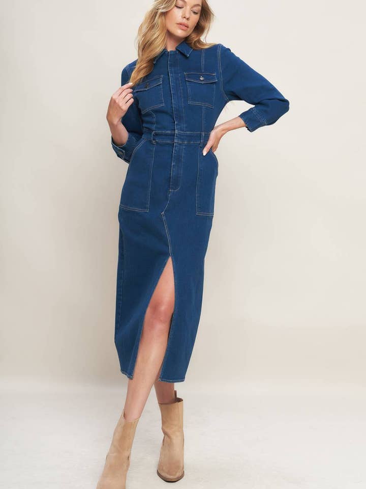 A washed denim midi dress - ID22986 for wholesale by FLYING TOMATO