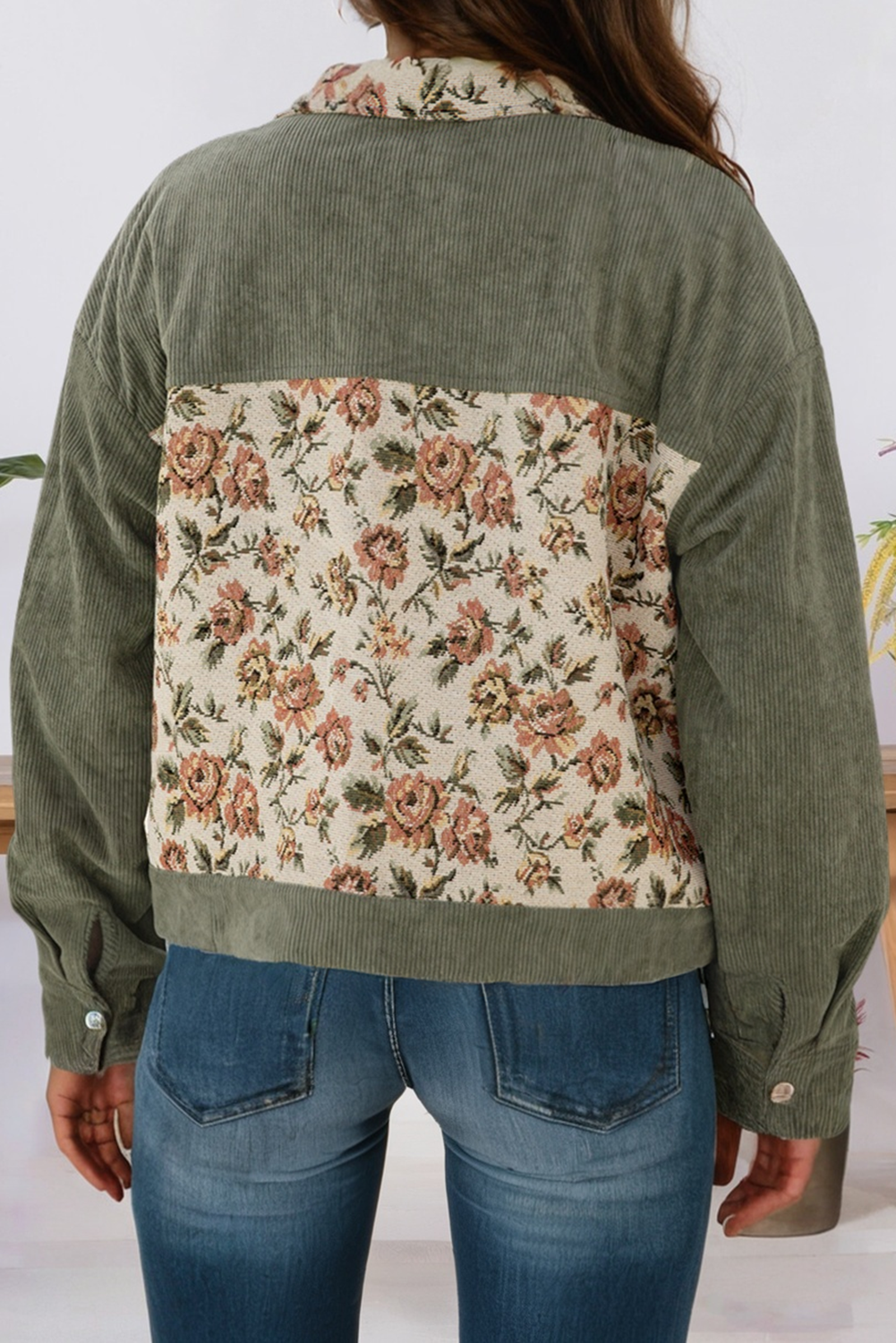 66DISCO - Vente Veste-chemise – femme - Veste style chemise à patchwork floral côtelé occidental (S-4X)3