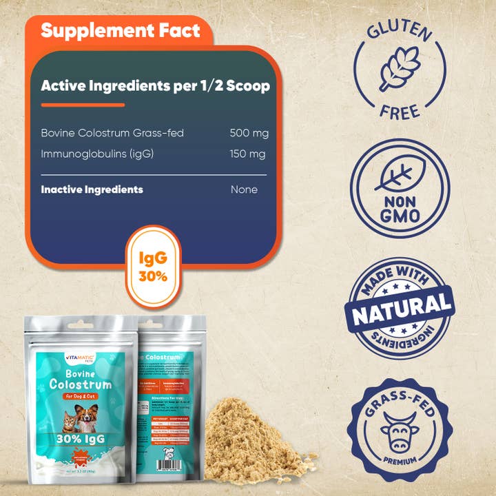Vitamatic – wholesale Pet supplement – Cat/dog – Vitamatic | Bovine Colostrum for Dogs and Cats | 90 Grams