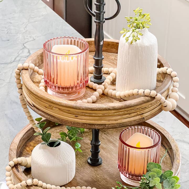Kate Aspen - Vente Bougeoirs - Bougeoir votif en verre rose côtelé (lot de 6)