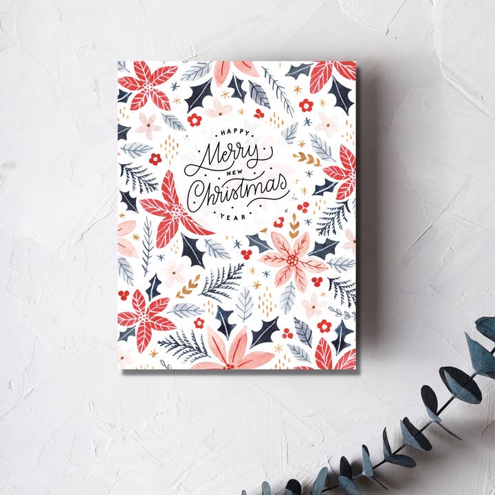Merry Christmas + Happy New Year Holiday Card for wholesale by Urban Belle Designs