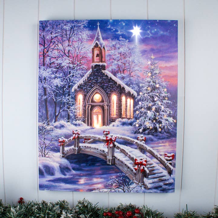 Glow Decor - Wholesale Christmas Wall Art - O Come Emmanuel 16x20 Fiber Optic Canvas