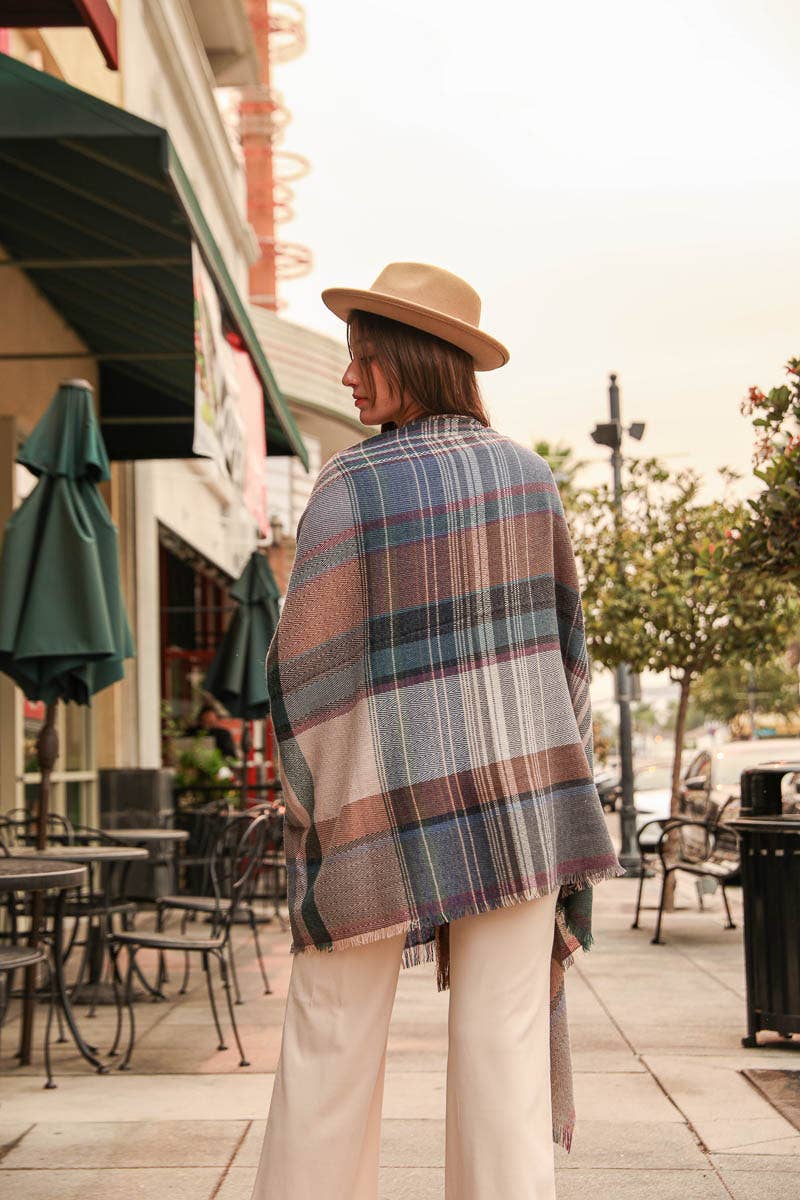 Leto Accessories - Wholesale Kimono - Women's - Multicolor Plaid Pocket Ruana - All Time Fall Favorite 🍁6