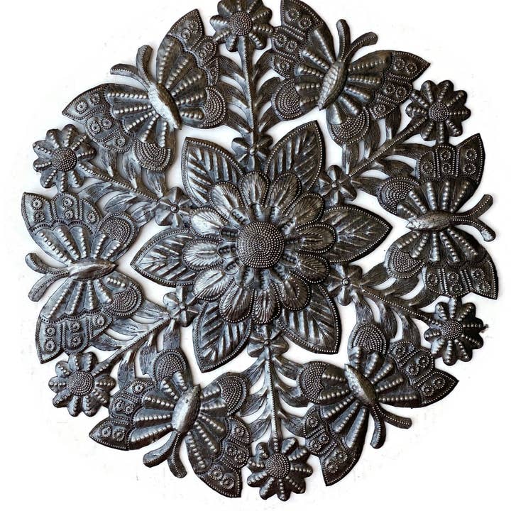 15" Spring Flowers and Butterflies, Garden Wall Hanging for wholesale by Haiti Fair Trade~ It's Cactus