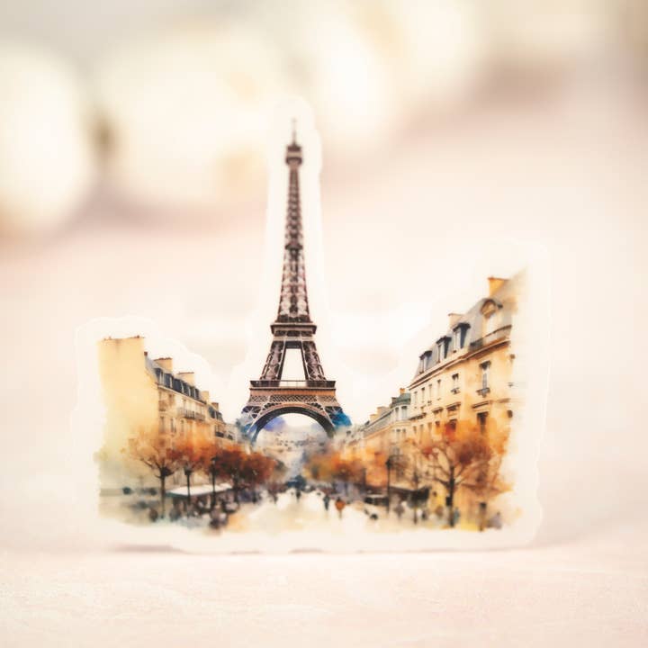 Eiffel Tower On City Street Paris, Vinyl, Sticker, 3x3 inch for wholesale by Savannah and James Co