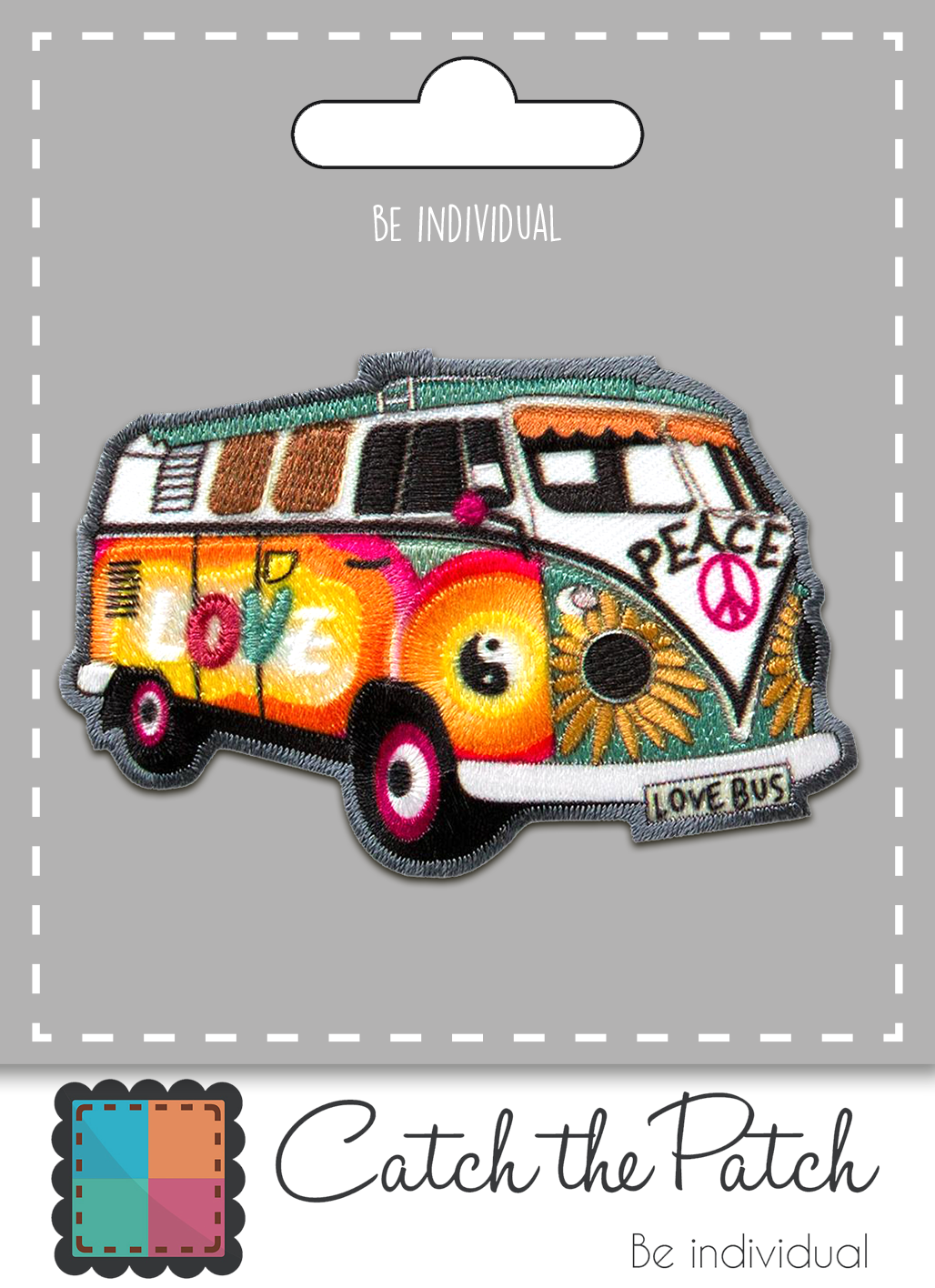 variegated Iron-on Patch — Hippie Bus Bully Love Peace Car for wholesale on Faire1