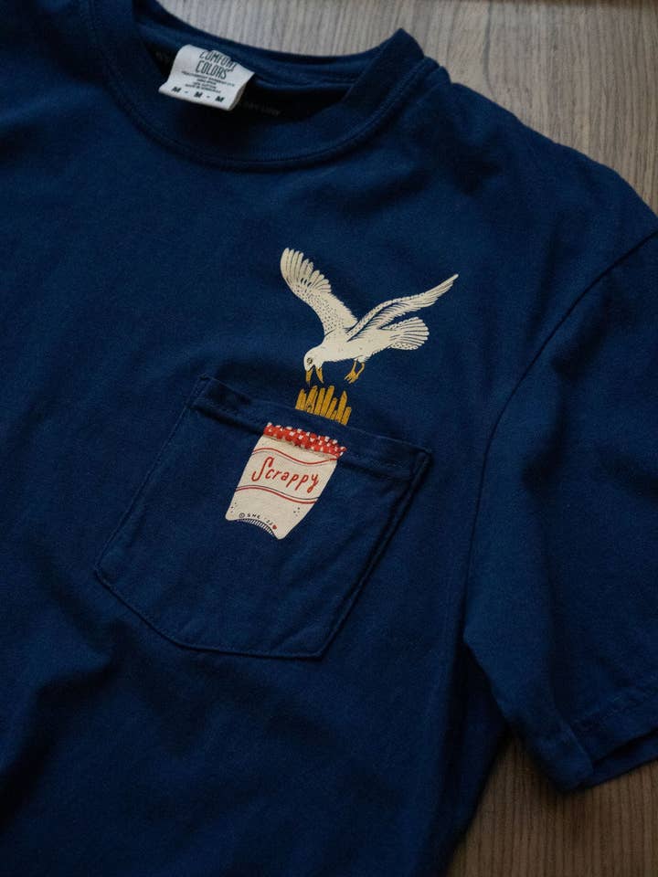 Navy Scrappy Seagull Pocket Tee for wholesale on Faire