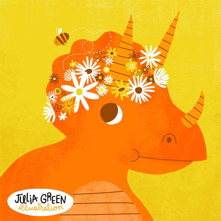 Art Print – 12x12 – Triceratops Dinosaur with Flower Crown for wholesale by Julia Green Illustration