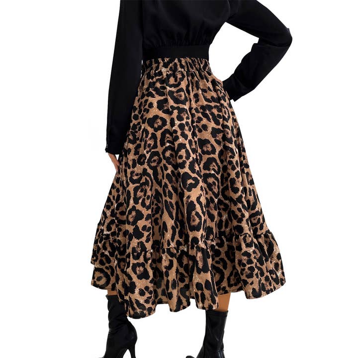 Masyal - Wholesale Skirt - Women's - Women's Leopard Print Mid-Length Slim A-Line Skirt3
