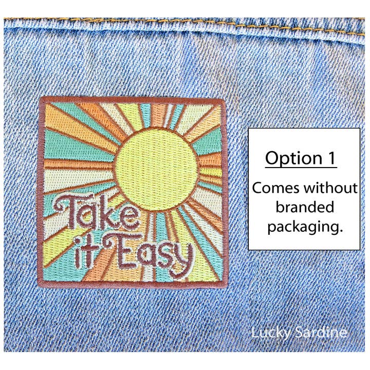 Lucky Sardine - Wholesale Patch - Take It Easy Sunshine, Retro 70s Embroidered Iron-On Patch