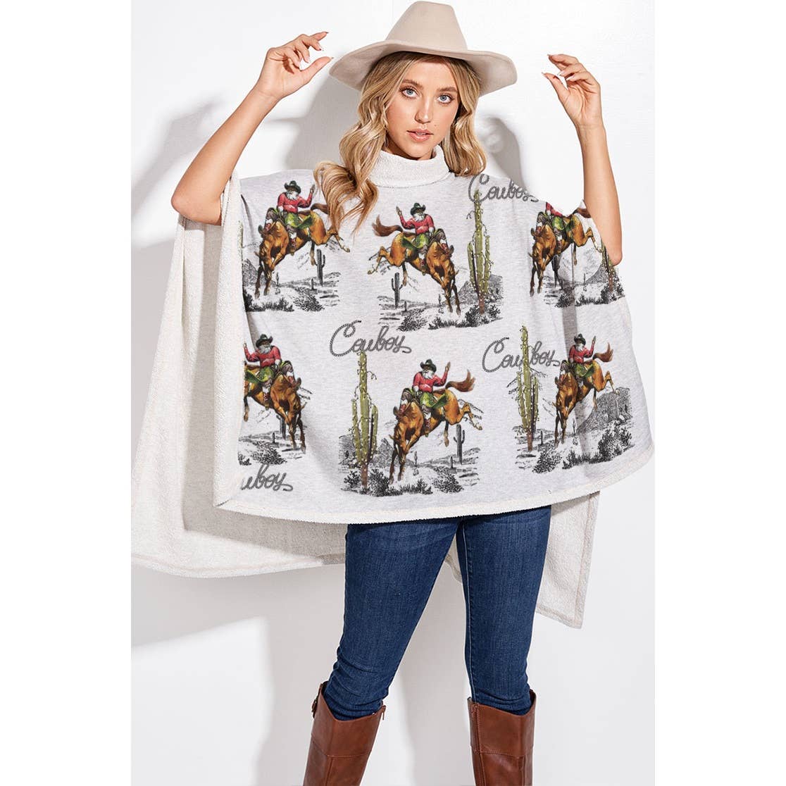 Phil Love - Wholesale Poncho - Women's - Rodeo cowboy print turtle neck poncho0