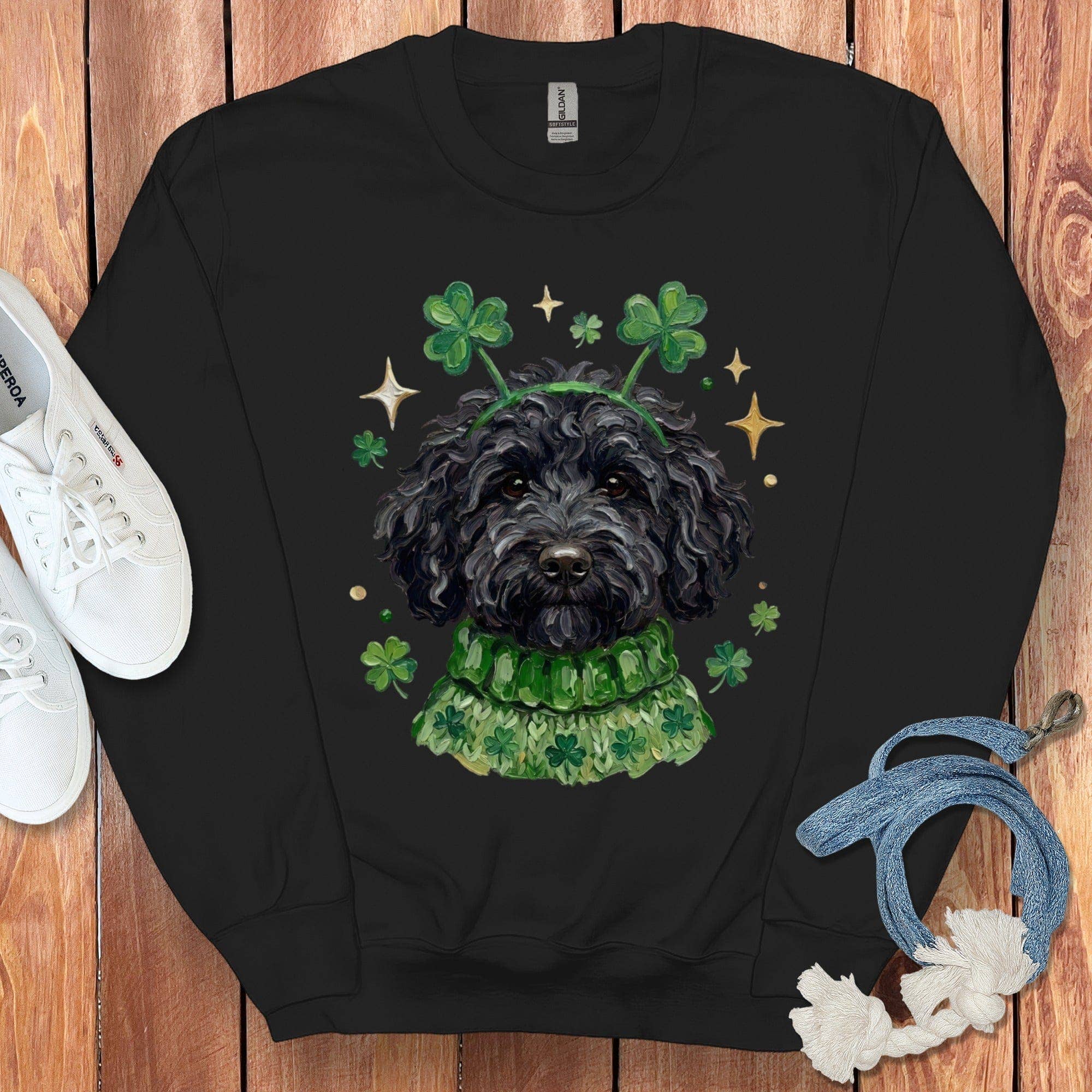 Puppy Jo - Wholesale Graphic Sweatshirt - Unisex - Lucky Black Goldendoodle Sweatshirt3