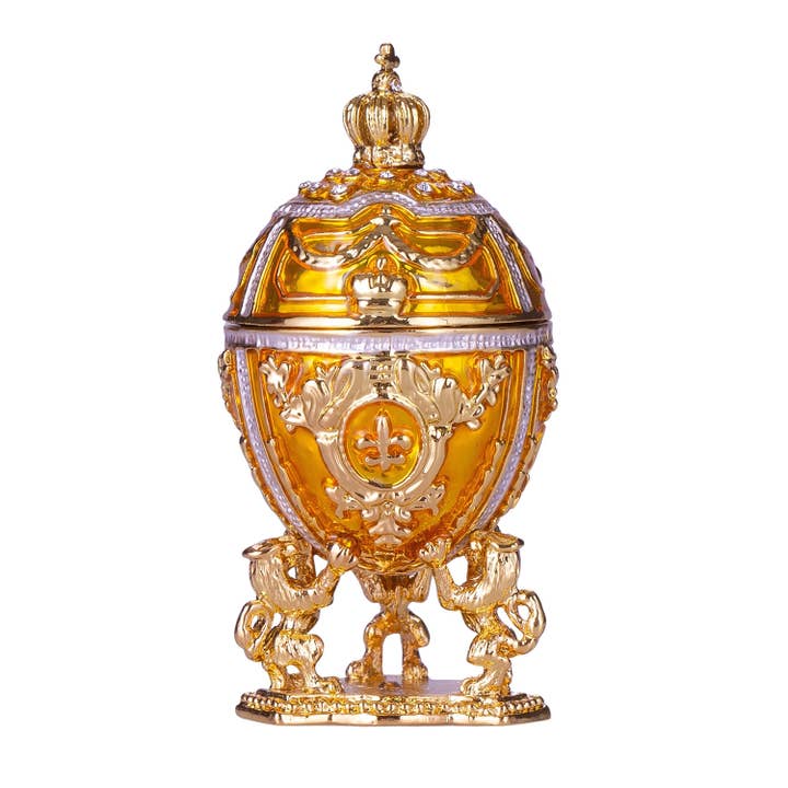 danila-souvenirs - Wholesale Jewelry Box/Organizer - Faberge Egg Jewelry Box with Lions & Emperor's Crown yellow