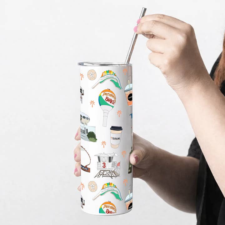 20oz Skinny Tumbler with any city landmarks on white for wholesale by Smallcity Gifts