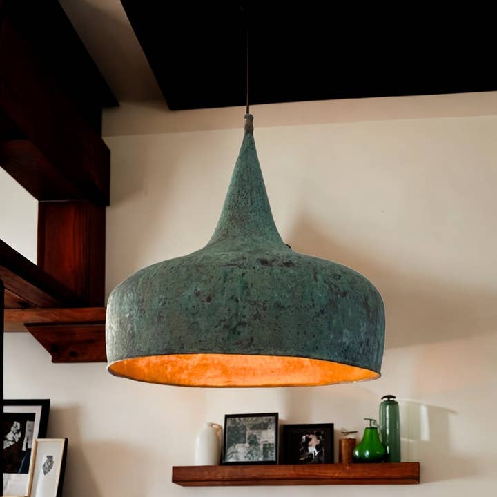 HandHappiness - Wholesale Lamp Shade - Green Oxidized Copper Pendant Lamp, Vintage Onion Dome Style