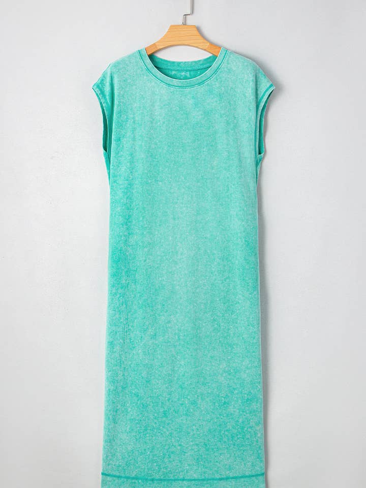 Clearly Aqua Mineral Wash Pocketed T-shirt Long Dress for wholesale on Faire10