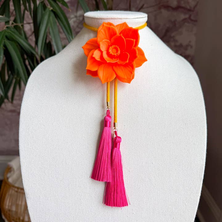 Lotus Flower Bolo Orange Citrus with Golden Yellow & Fuchsia for wholesale by Rahya Jewelry Design