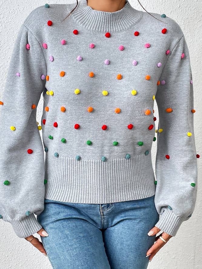 UNISHE - Wholesale Knit Sweater - Women's - Colorful Pom Knit Puff Sweater MY006916