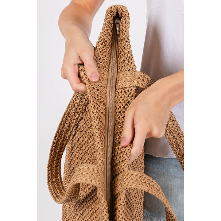 Hana - Wholesale Tote Bag - Women's - Solid Color Crochet Summer Straw Tote Bag74