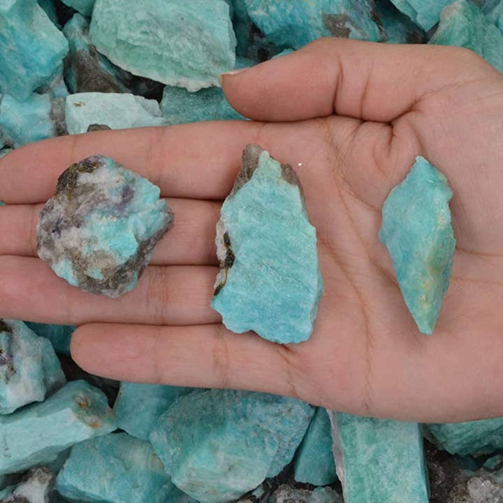 Fantasia Mining - Venta al por mayor Piedras/cristales espirituales - Cristales de amazonita en bruto, piedras naturales crudas (1 libra)1