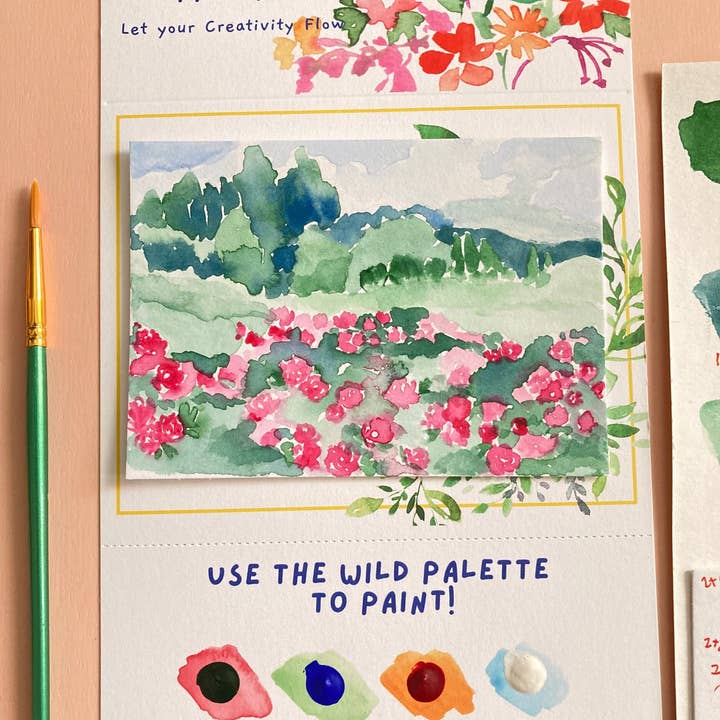 Pink Puddle Studio - Wholesale DIY Craft Kit - Rose Flowers Landscape Watercolor Paint by Number DIY Kit4