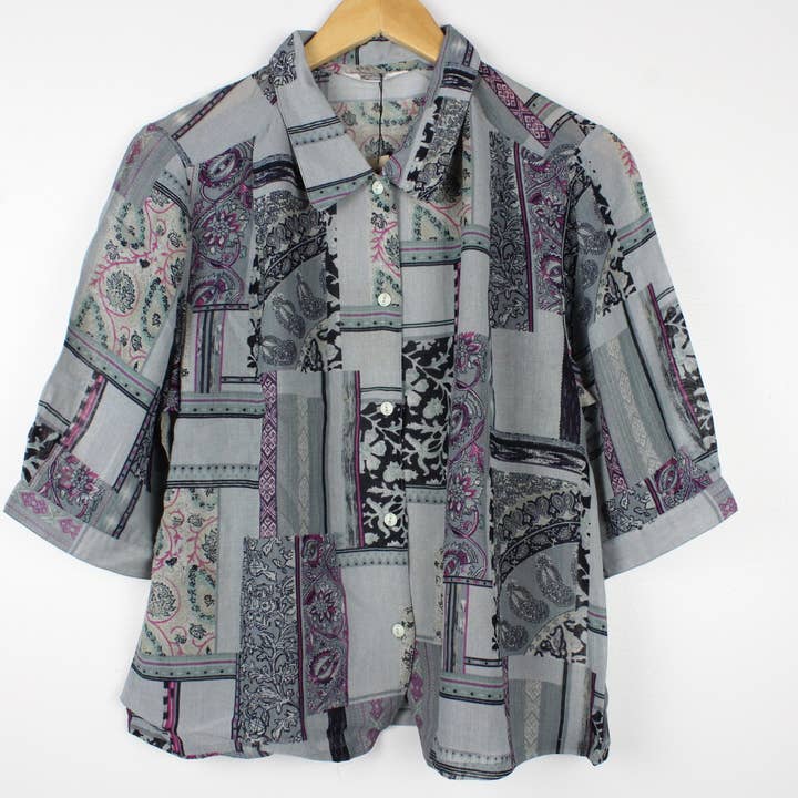 Sun's Out! - Wholesale Button Down Shirt - Women's - Vintage Short-Sleeve Button Up Blouse - Original Length25