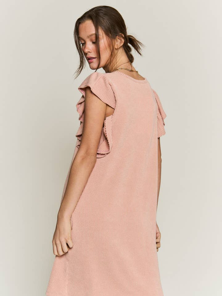 Kjole med flæseærmer og ribbet tunika i mini-længde for engroshandel hos Steals & Deals