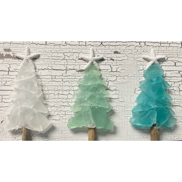 A SEAGLASS CREATION/SALTY SIGNS DESIGNS - Wholesale kunstkerstboom - Haveloos Plank Zeeglas - Drie Mini Boom Plank