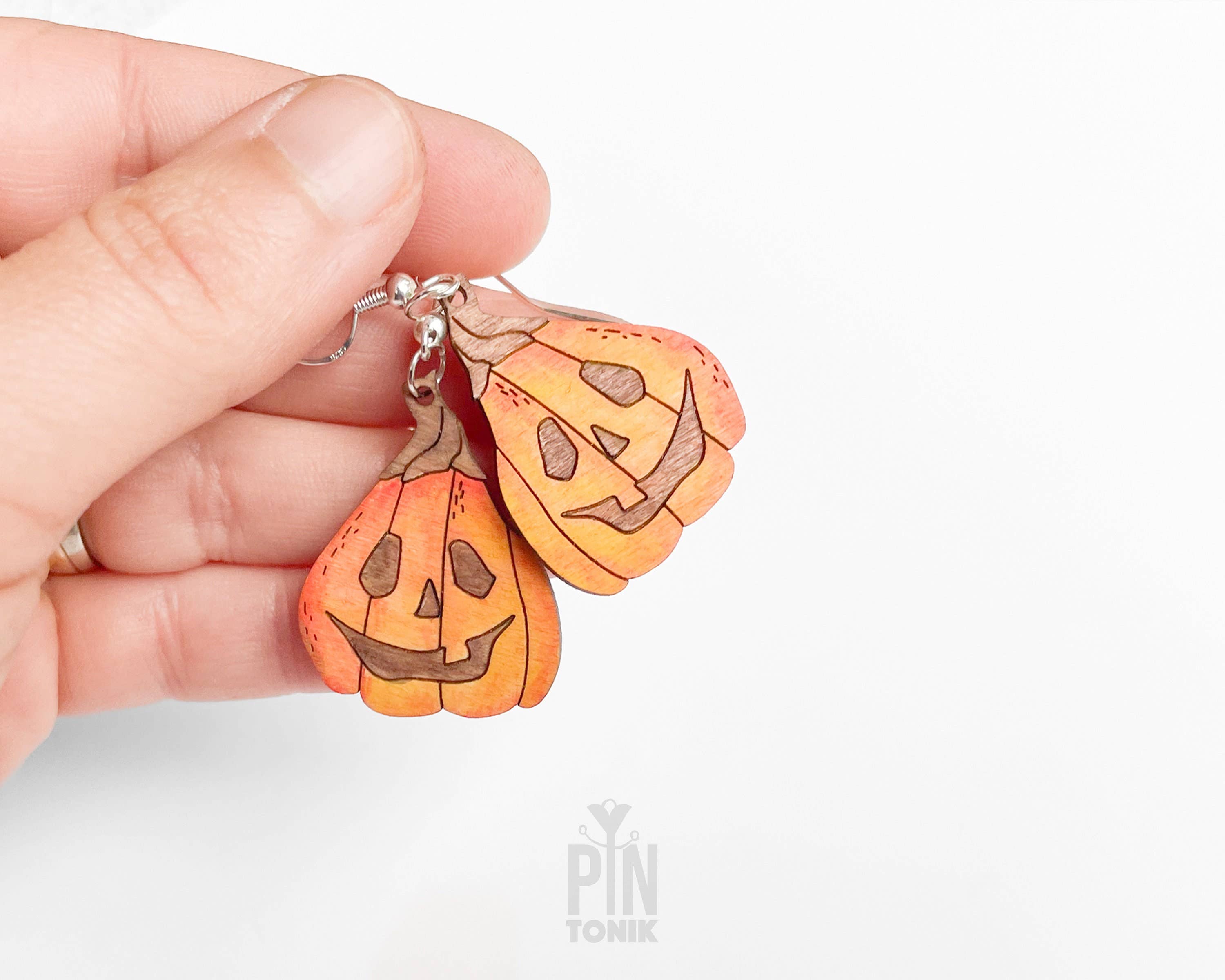 PinTonik - Vente Boucles d'oreilles pendantes - Boucles d'oreilles en argent sterling Jack O Lantern Spooky Wood3