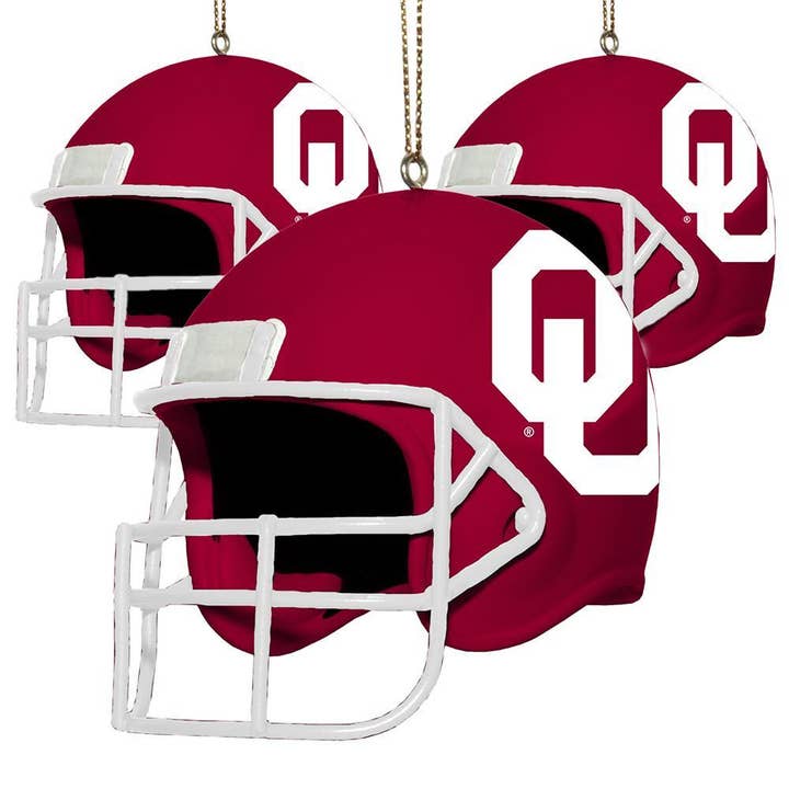 3pk Helmet Ornament, Oklahoma Sooners for wholesale by The Memory Company
