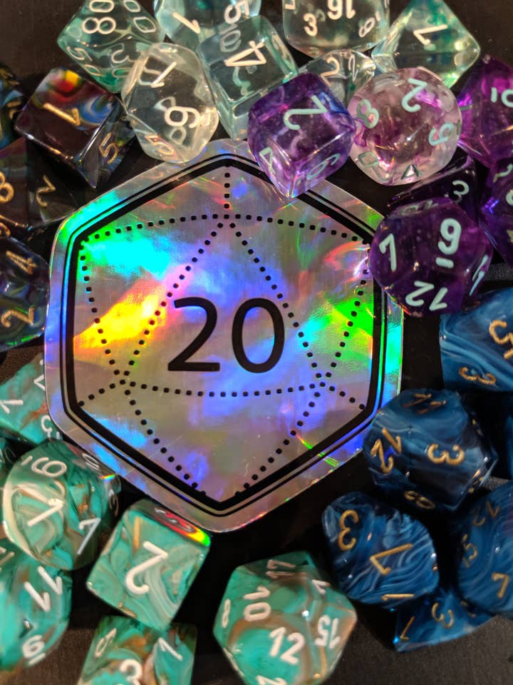 D20 Holographic Sticker for wholesale by Saving Throw Pillows