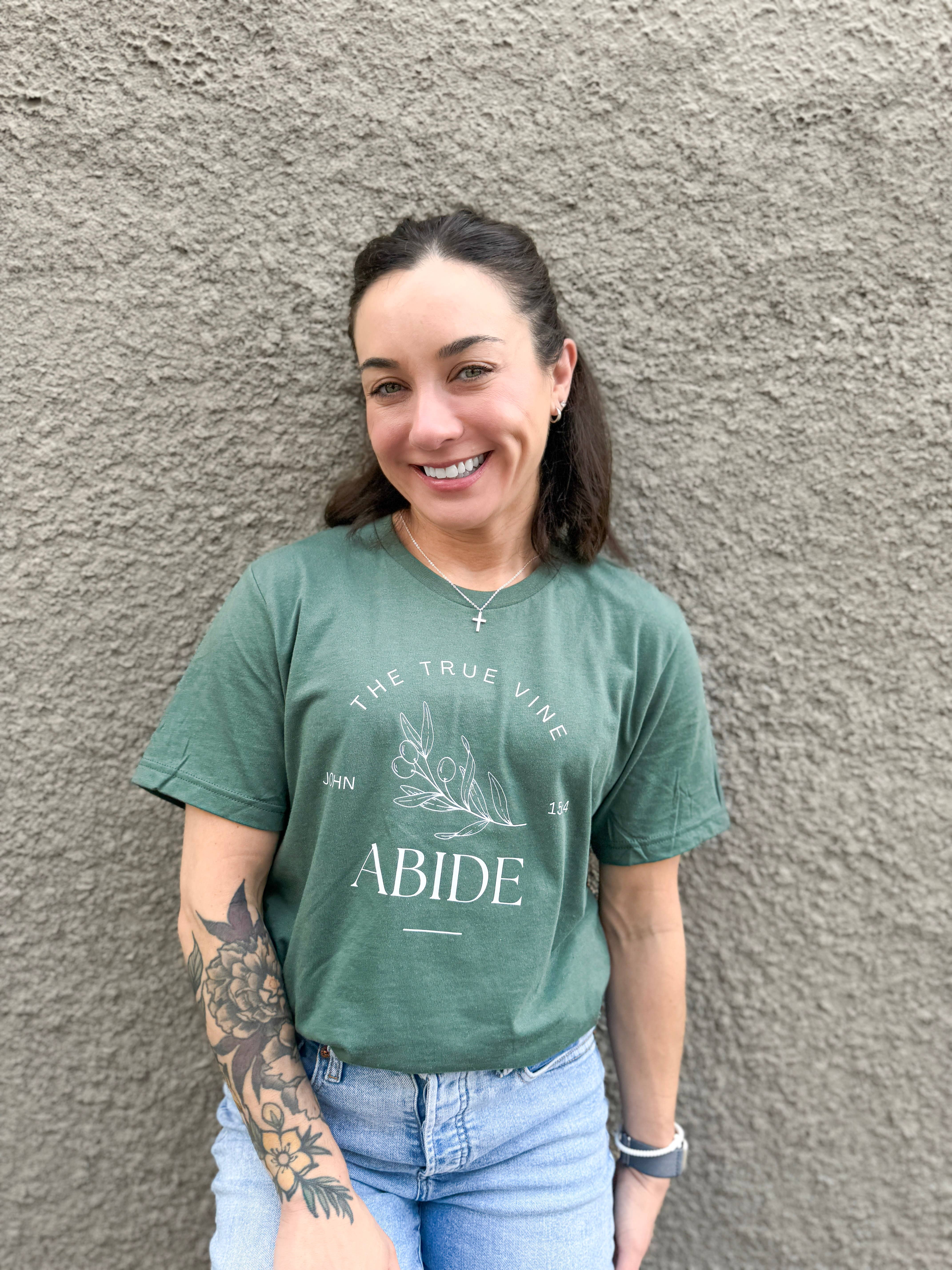 Faith & Life Christian Brands - Wholesale Screen Printed T-Shirt - Women's - Abide Olive Branch Vine Women's Christian Graphic T-Shirt19