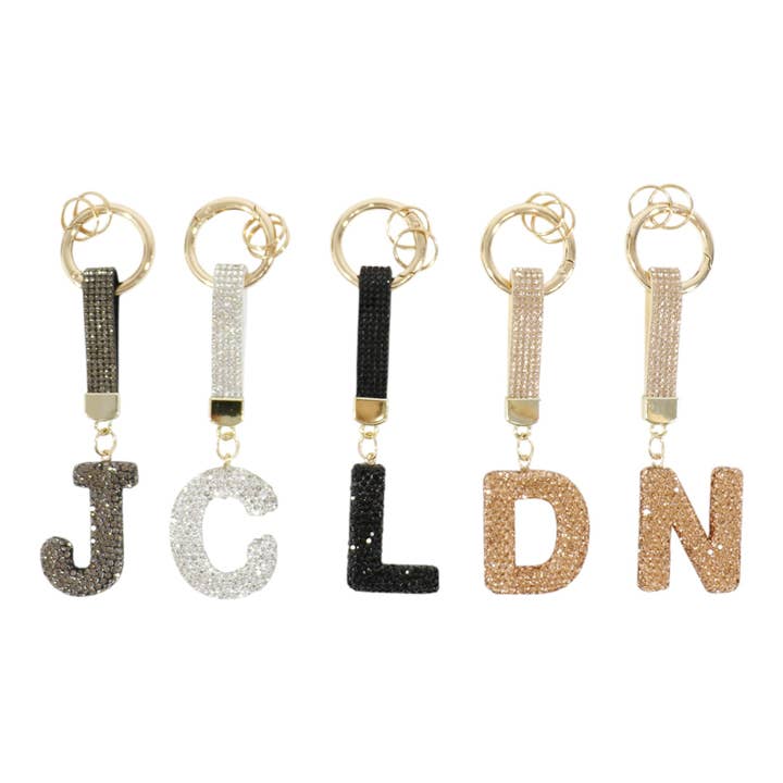 ASSORTED Rhinestone Alphabet Initial Letter Key Chain KC001..(12PC) for wholesale on Faire12