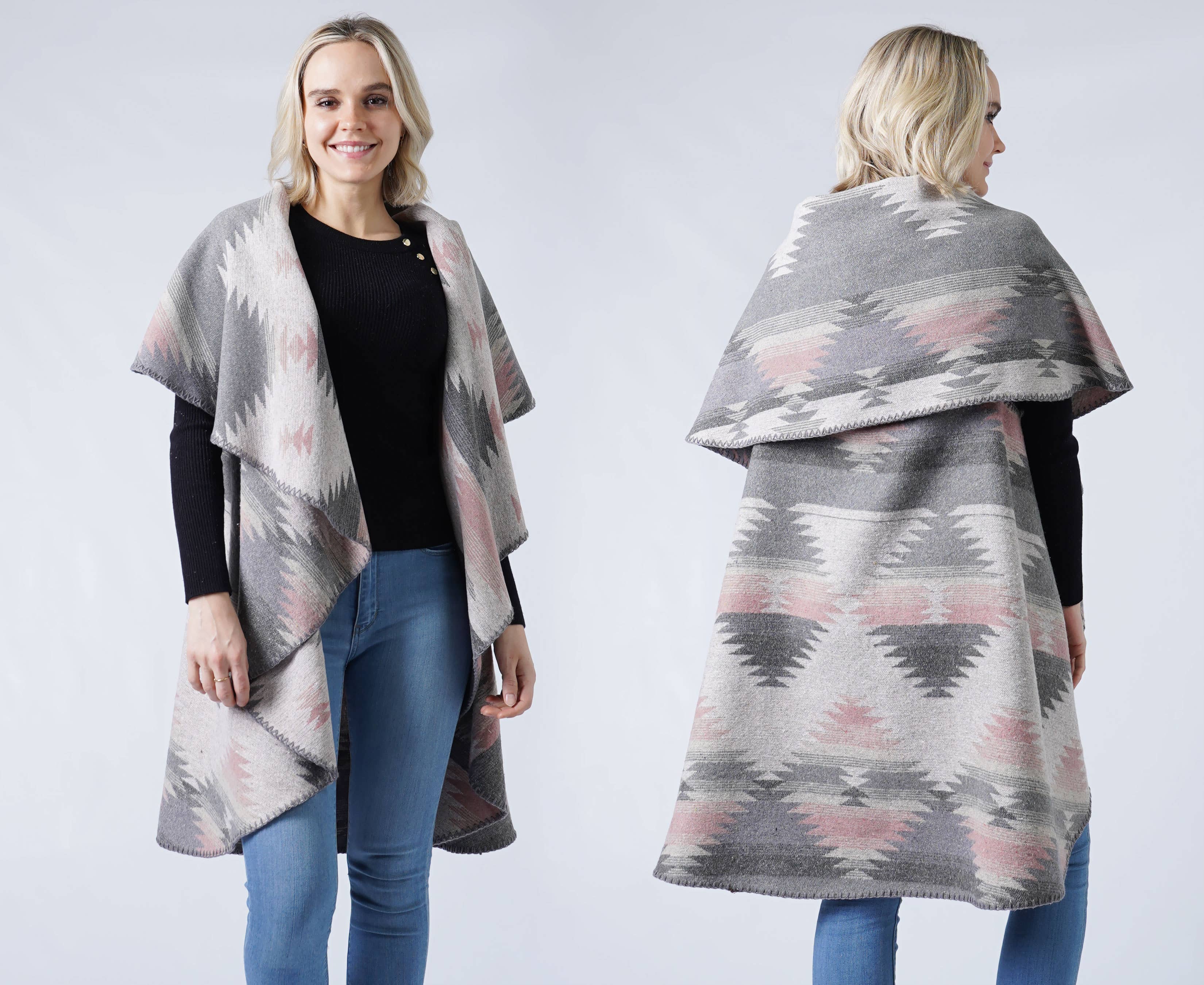 Hana - Venta al por mayor Chaleco de abrigo - Mujer - Chaleco redondo estampado western3