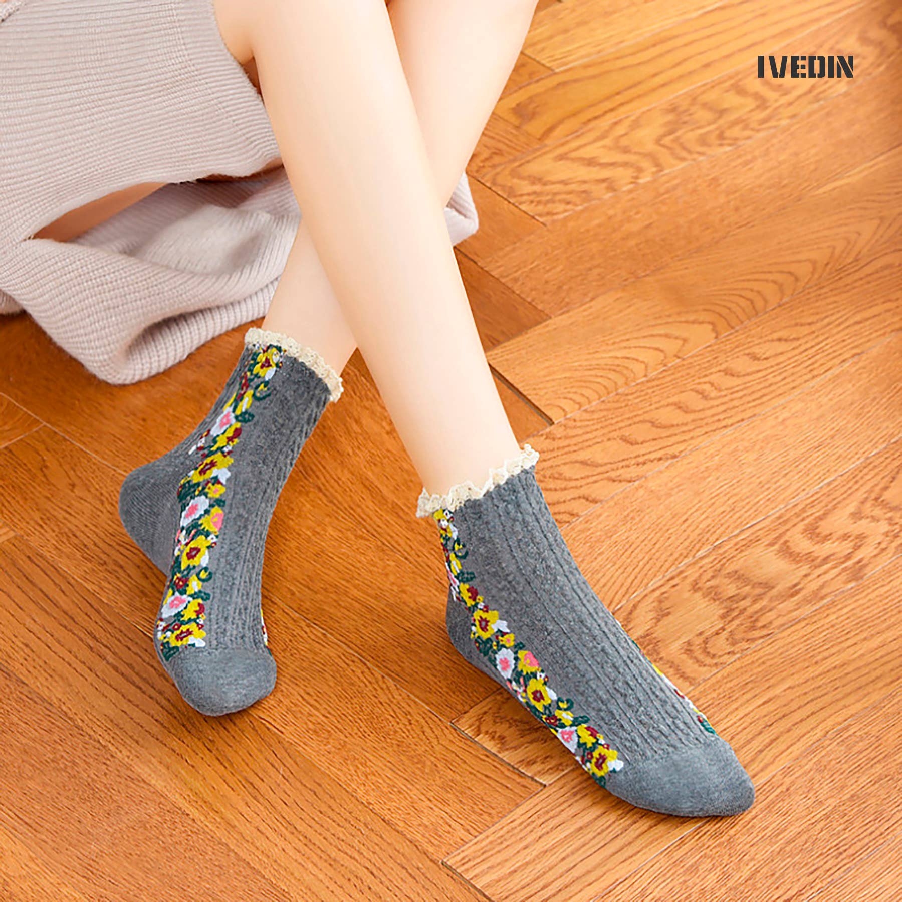 Ivedin - Vente Chaussettes – femme - Lots de chaussettes courtes en coton ethnique pour femmes4