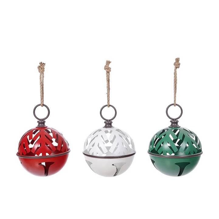 Will's Company - Wholesale Ornament Set - Metal Red, Green & White Jingle Bell Ornament - 2 sizes