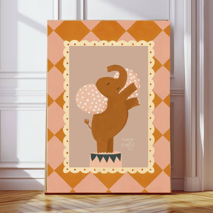 Circus Olifant Kinderkamer Kunstprint voor wholesale door Kumo Art Prints