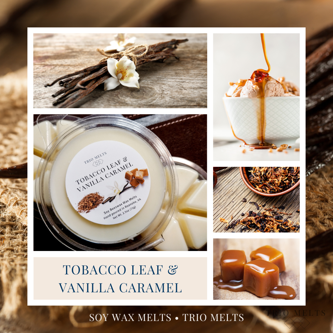 Trio Melts - Wholesale Wax Melt - Tobacco Leaf & Vanilla Caramel Wax Melt1