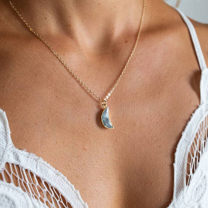 Bohemian and Bouj - Wholesale Pendant/Charm Necklace - The Moon Necklace | 14k Gold-Filled + Crystal Moon9