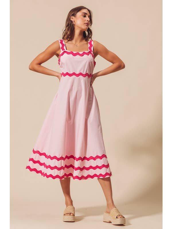 Vanilla Monkey - Wholesale Dress - Women's - Scallop Ric Rac Trim A Line Maxi Dress