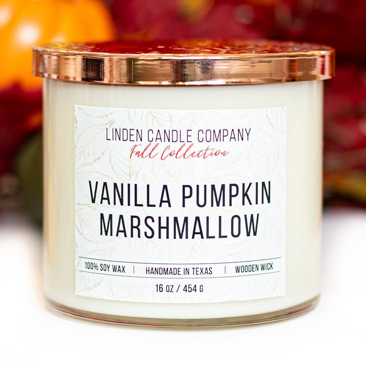 Linden Candle Company - Wholesale Jar/Filled Candle - 16oz Vanilla Pumpkin Marshmallow Fall Candle0