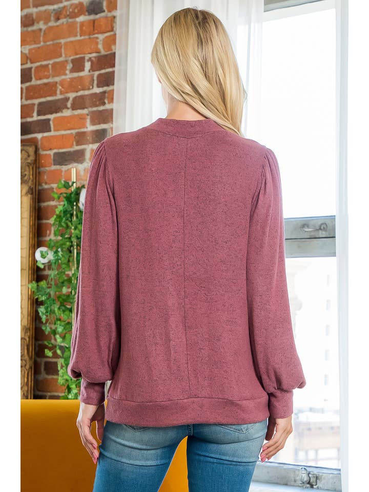 You & Me - Vente Haut en maille – femme - VENTE ! ! ! PPT21143 - HAUT À MANCHES BOUFFANTES À COL ROND - ANTHRACITE12