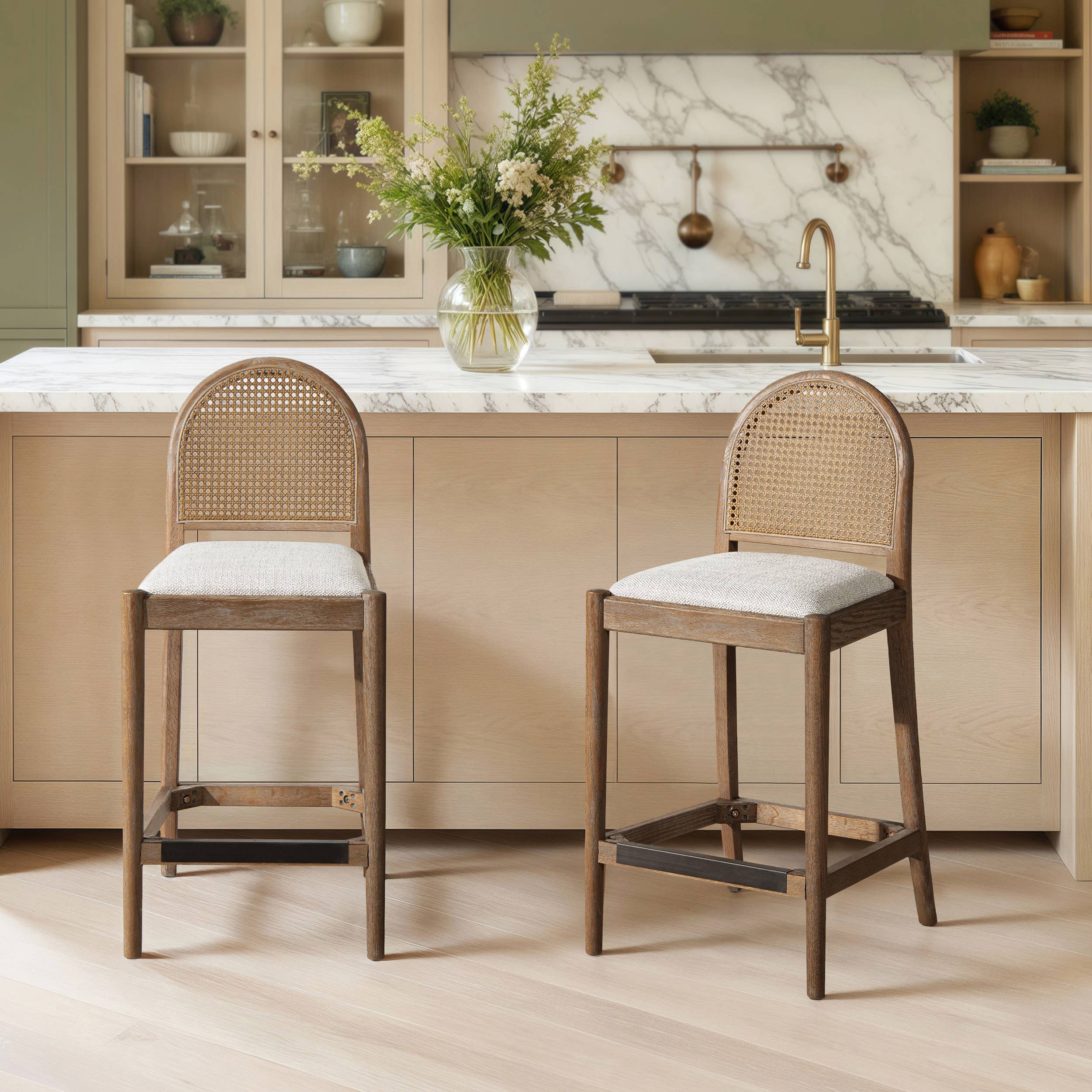 Jennifer Taylor Home - Wholesale Stool - Panama 26.5" Curved Back Cane Rattan Counter Stool Set of 29