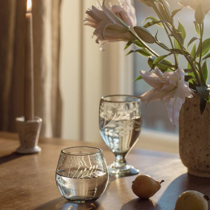 Villa Lua Home - Wholesale Drinking Glass/Cup - Hand-etched Ronde Blown Glass