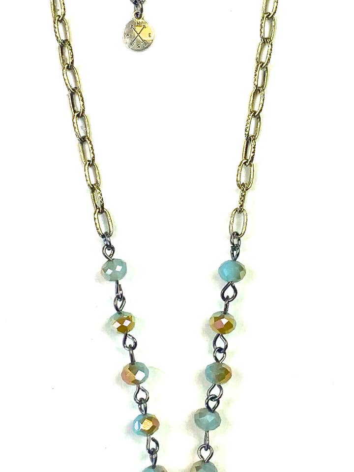 N057T NK-Short Rosaried & Coin Drop/Turq. for wholesale by Lost & Found Trading