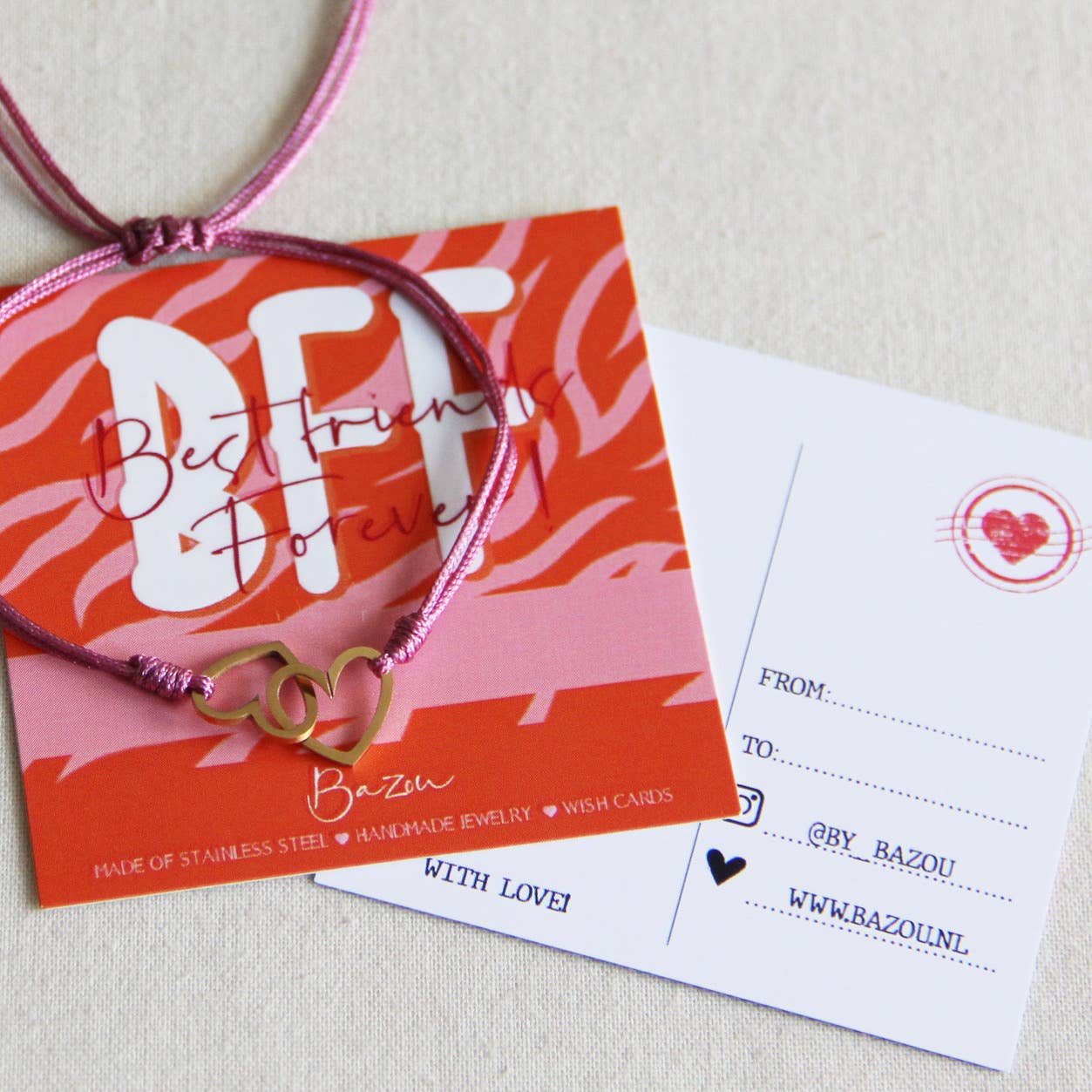 Bazou – Engroshandel Armbånd med vedhæng – Best Friend Forever - lykønskningskort med armbånd2