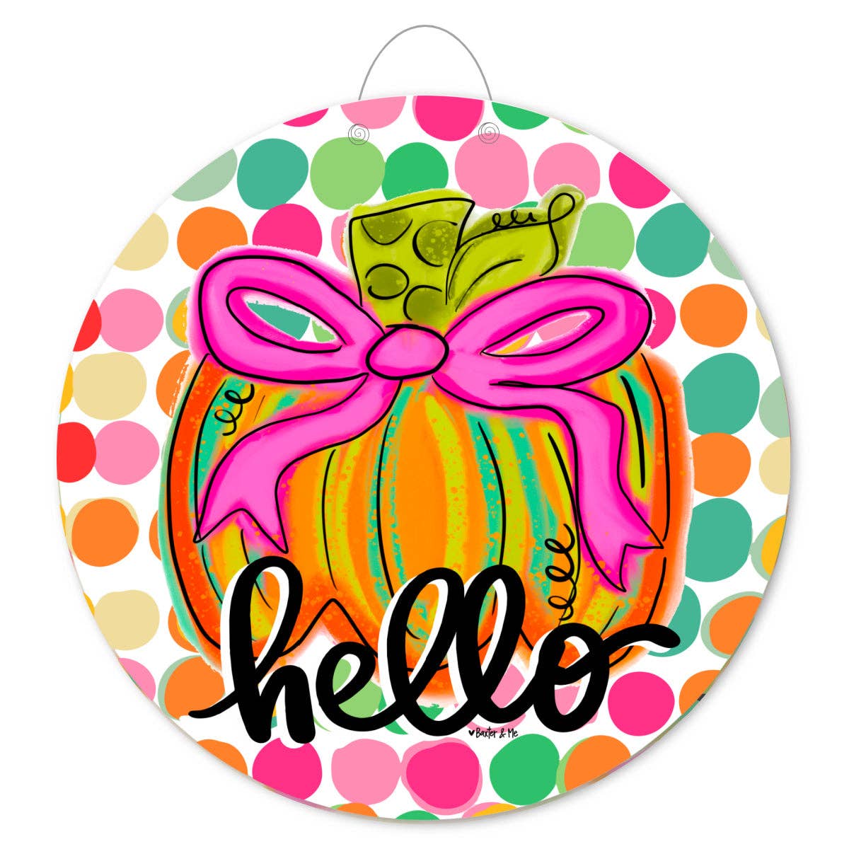 Baxter & Me - Wholesale Door Hanger - Happy Dot Pink Ribbon Pumpkin Door Hanger1
